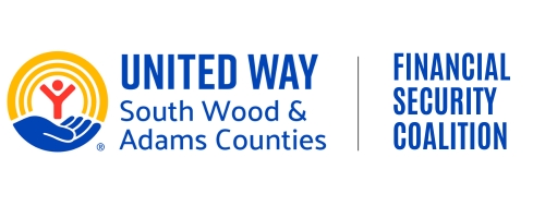 United Way of South Wood & Adams Counties logo next to the Financial Security Coalition logo